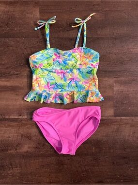Cat & Jack Pink Top with Multi-Color Floral Ruffle Bikini Bottom